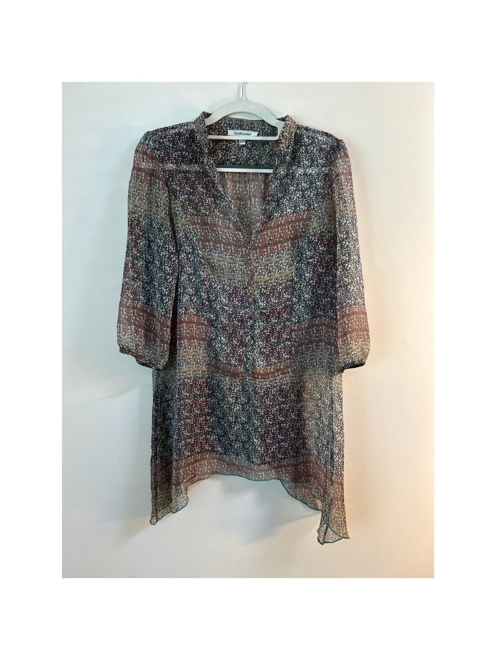 Quintessential Womens S Sheer Boho Tunic Blouse Multicolor 3/4 Sleeve Hi Low
